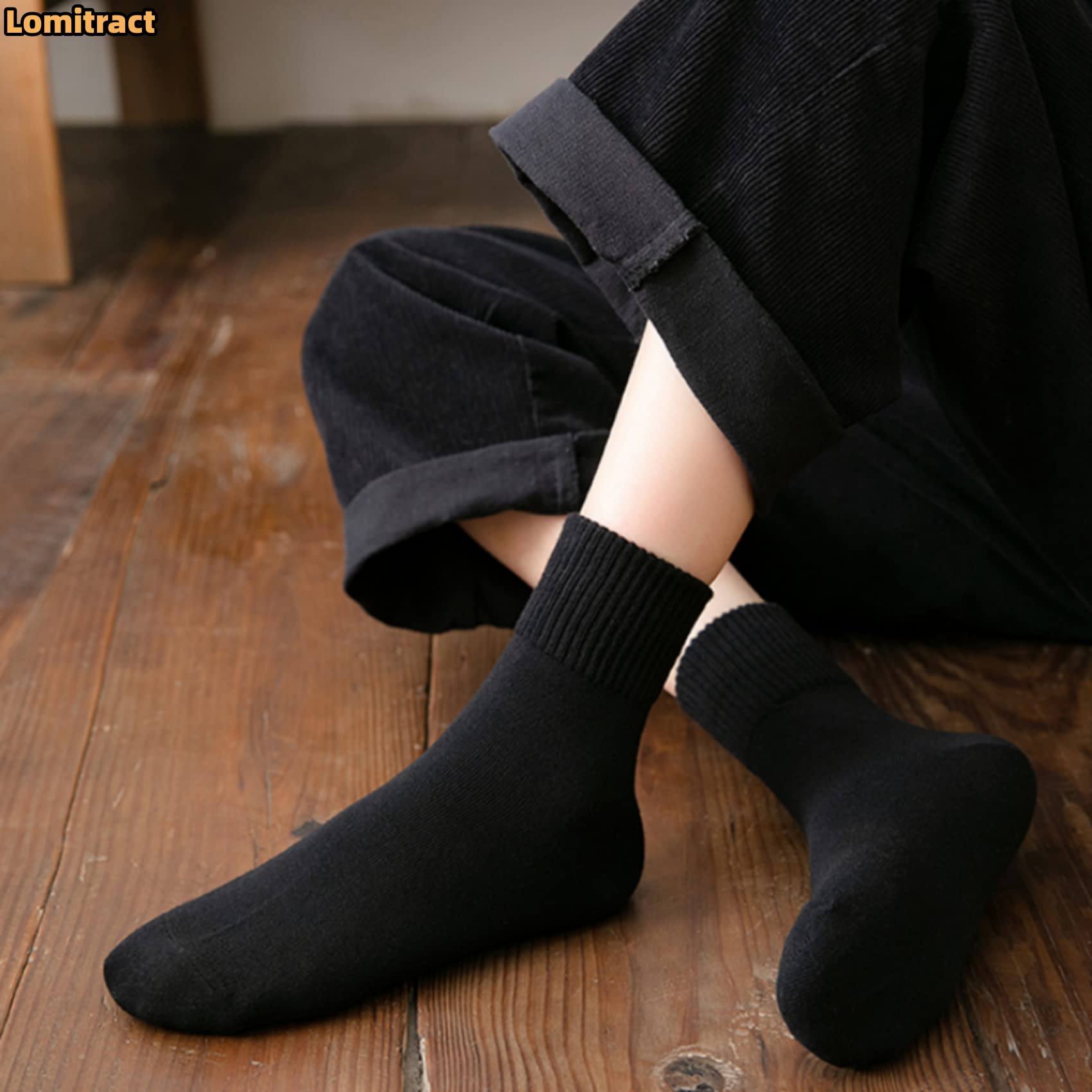 Lomitract Mini Crew Quarter Socks Women: Above Ankle High, Bamboo Long Dress Sock, Cotton Tall Sox, Mid Half Calf Length, Suit for Short Boot, Black, Light Grey, Off White, Beige, Cream, Oatmeal - Medaid International