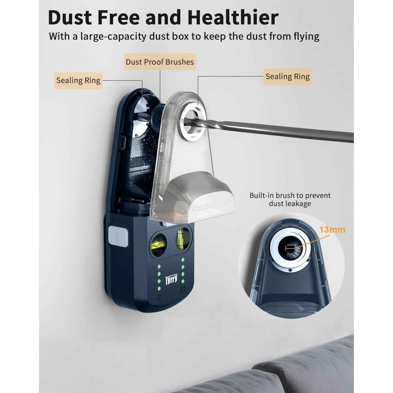 Tyrry 4-in-1 Laser Level Tool with Line Laser, Drill Dust Collector, Wall Bracket, Electronic Vacuum Suction Cup, 1800 mAh Battery, Leveler Tool Perfect for Picture Hanging, Painting, Home Renovations - Medaid International