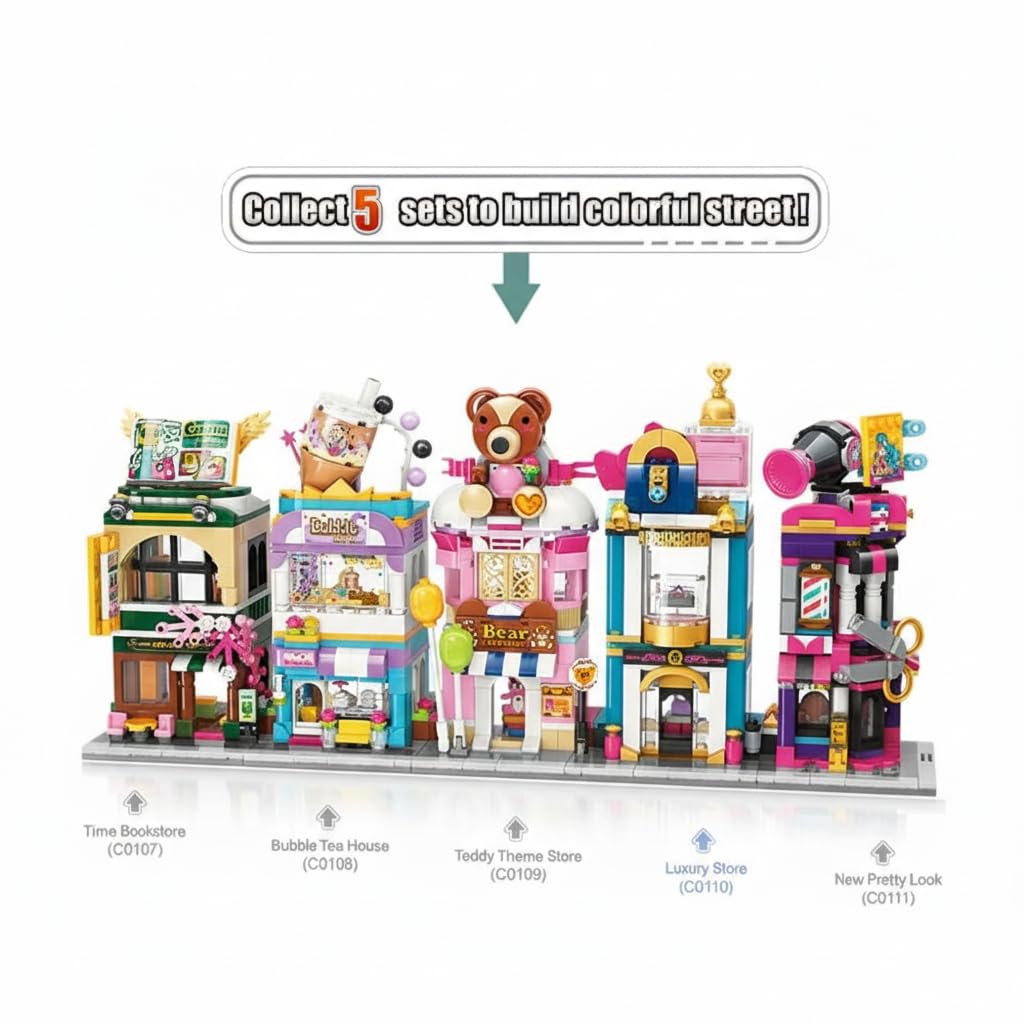 KASTWAVE Girls Luxury Store House Building Block Kits, Street View Model Sets Toys for 6-12 Years Old, Display Construction Toy Buildin Kit, 344Pcs Girl Gift for Birthday