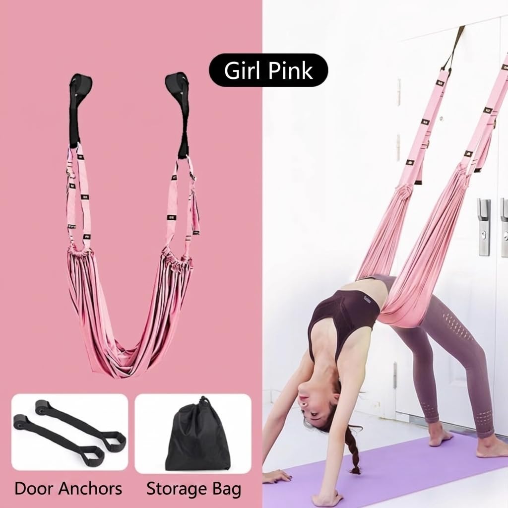 KASTWAVE Leg Stretcher Strap with Door Anchor, Yoga Stretching Rope for Backbend Training, Flexibility Equipment for Fitness Gymnastics Dance and Aerial Ballet, Pink