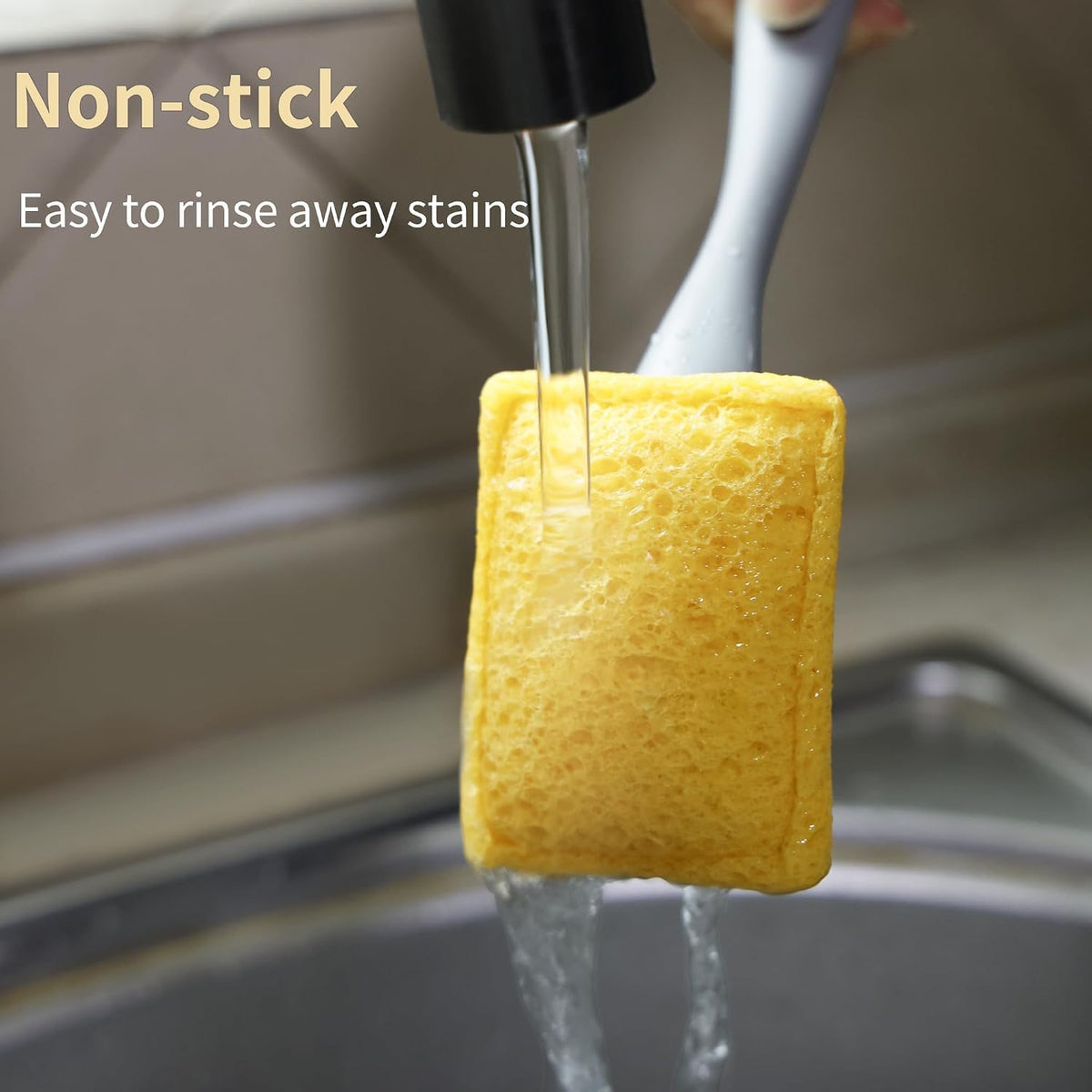 TERRIFI Dish Brush with Handle and 5 Sponge Refills, Non-Scratch Dishwand Cleaning Brush for Pans, Pots, Sink, Stove, Kitchen Utensils, Shower and Tubs, Grey
