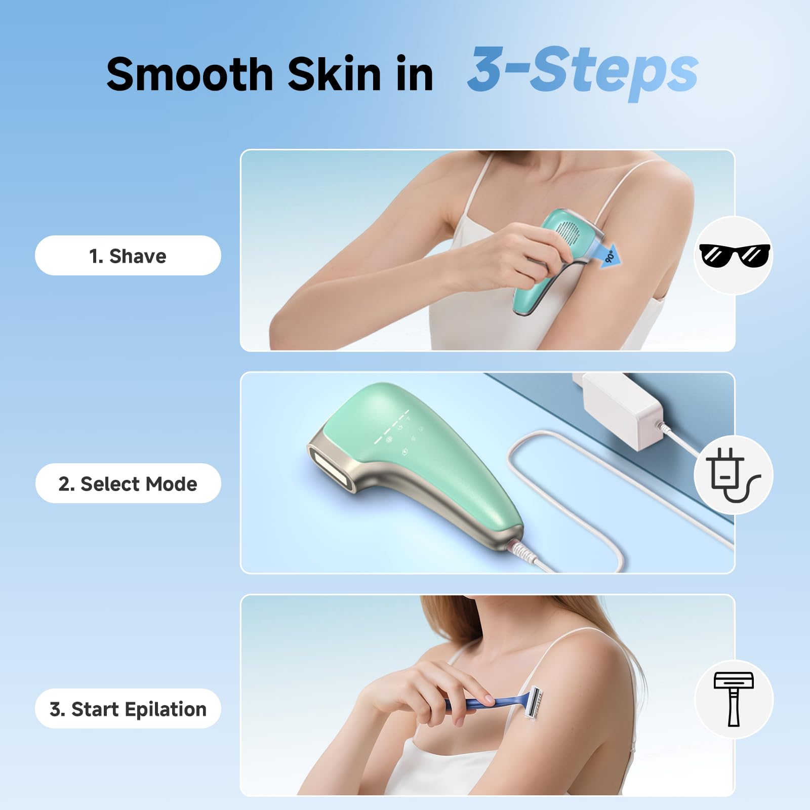 Painless IPL Laser Hair Removal for Women & Men, 39°F Sapphire Ice Cooling Technology, At-Home Laser Hair Removal Device for Face, Armpits, Legs, Bikini & Whole Body, Long-Lasting Results - Medaid International