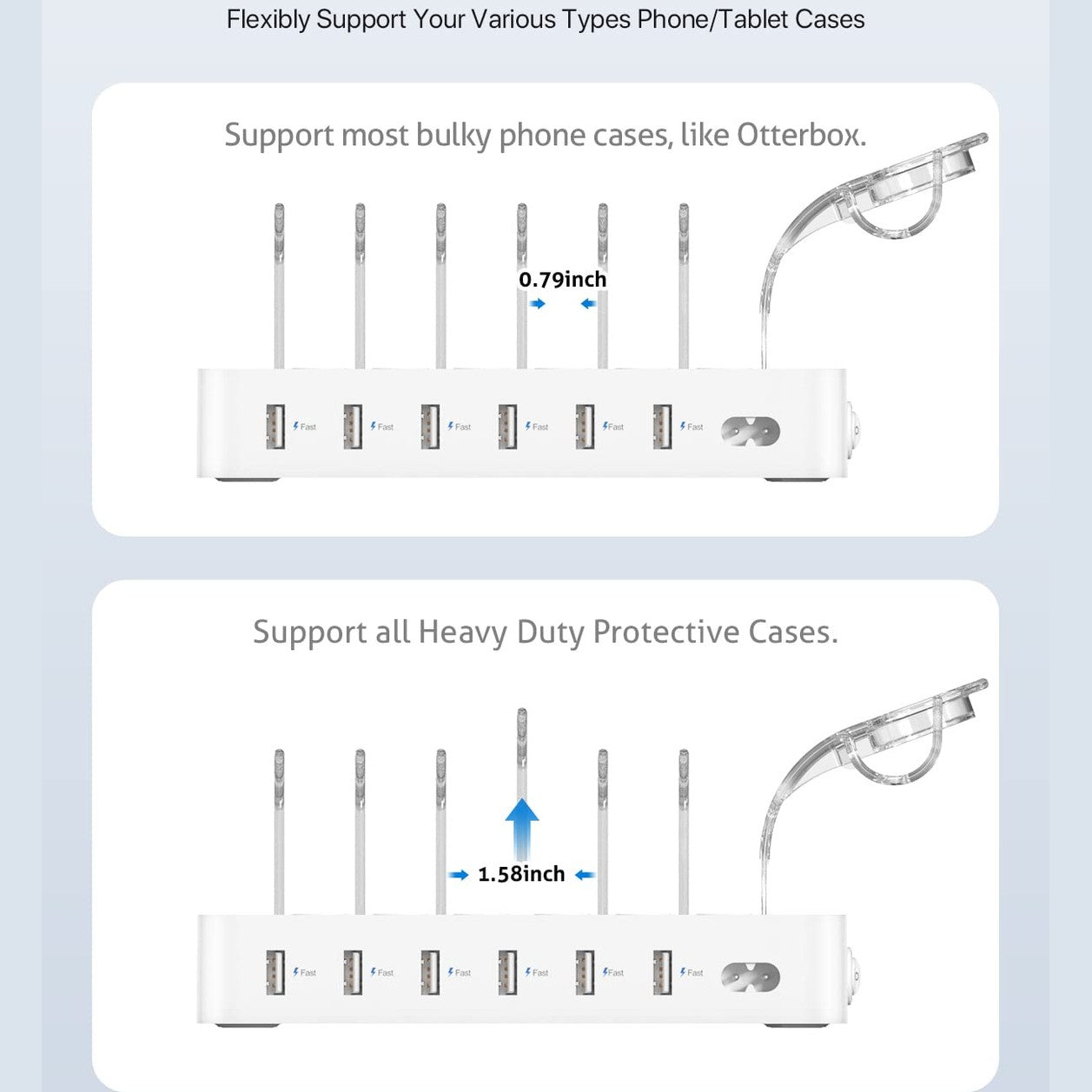 SooPii Premium 6-Port USB Charging Station Organizer for Multiple Devices, 6 Short Charging Cables and One Upgraded i-Watch Charger Holder Included, for Phones, Tablets, and Other Electronics, White - Medaid International