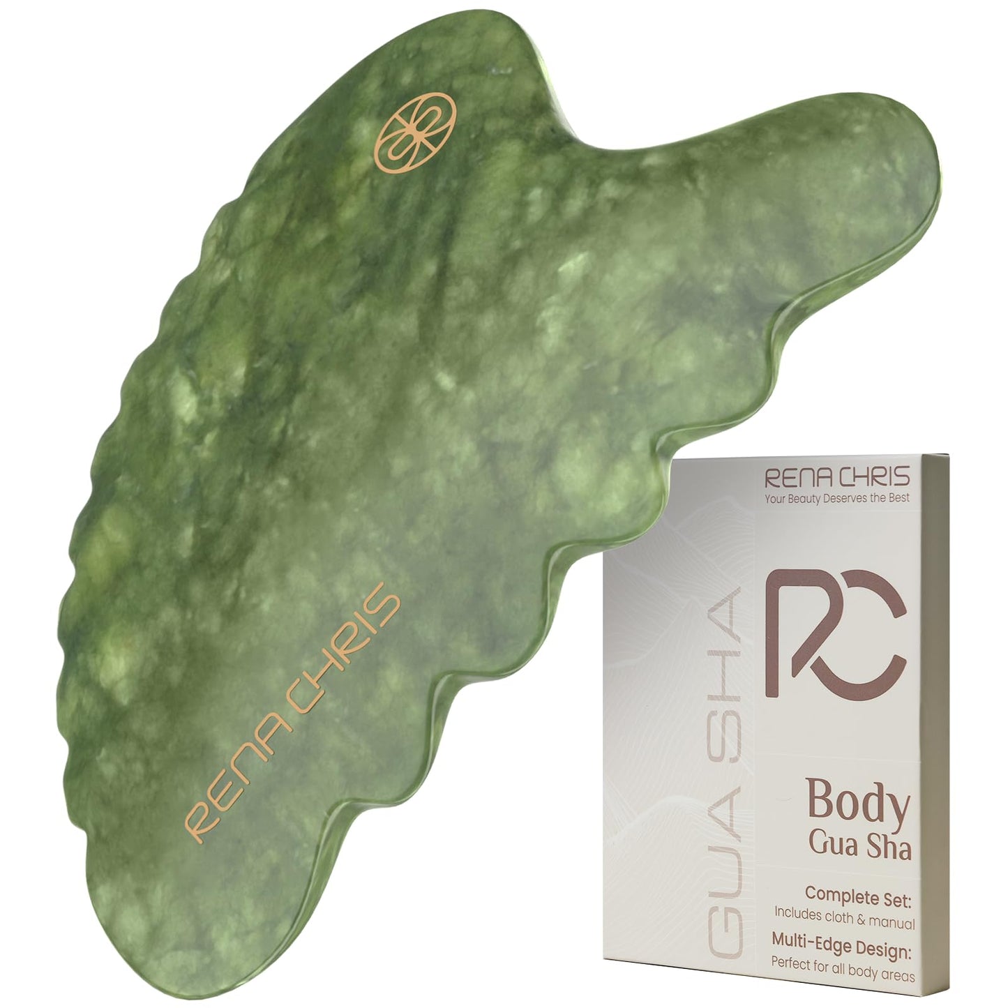 Rena Chris Body Gua Sha Tools, Natural Xiuyan Jade Guasha Tool, Manual Massage Sticks for Jawline Sculpting and Puffiness Reducing, Whole Body Skin Care Massager (Green) - Medaid International
