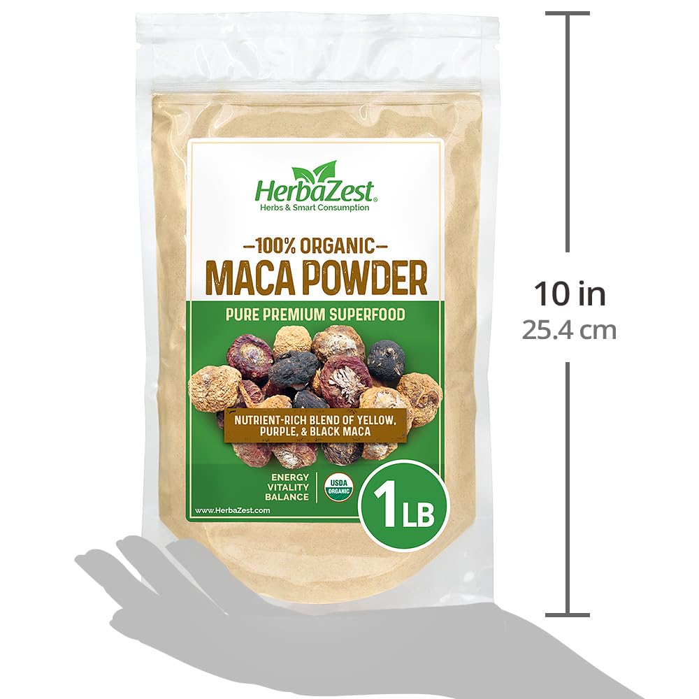 HerbaZest Maca Powder Organic – 1 LB – USDA Certified, Vegan & Gluten Free Superfood – Perfect for Smoothies, Juices, Baking, Yogurt & Cereal - Medaid International