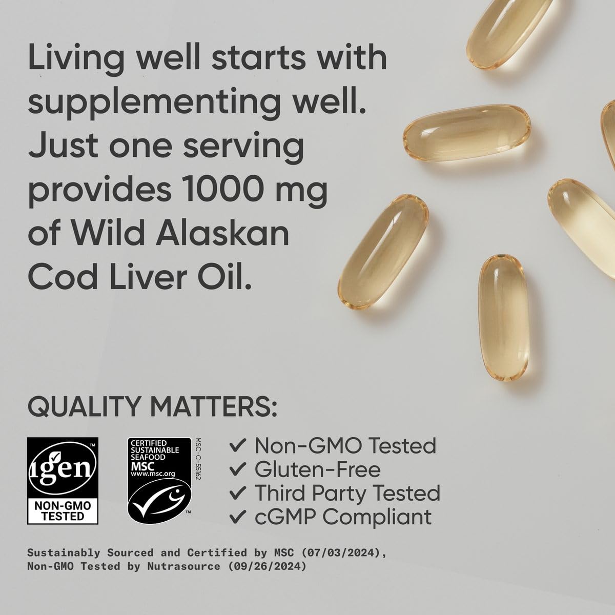 Sports Research® Omega-3 Wild Alaskan Cod Liver Oil 1000mg with Vitamins A (1000 IU) & D3 (400 IU) - Burpless, Bovine Free, Non-GMO, & MSC Certified Sustainable - 120 Softgels - Medaid International