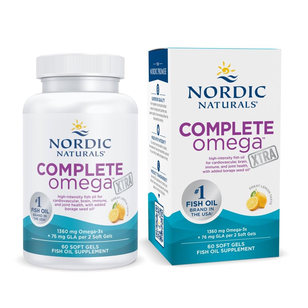 Nordic Naturals Complete Omega Xtra, Lemon - 60 Soft Gels - 1360 mg Omega-3 + 76 mg GLA - Healthy Skin - Cognition - Non-GMO - 30 Servings - Medaid International