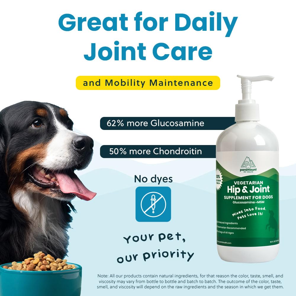Paramount Pet Health Plant-Based Liquid Glucosamine for Dogs, 1600mg Joint Support Chondroitin, MSM & Omega 3-6-9, Shellfish-Free Dog Arthritis Supplement for Mobility & Flexibility Made in USA 16 oz