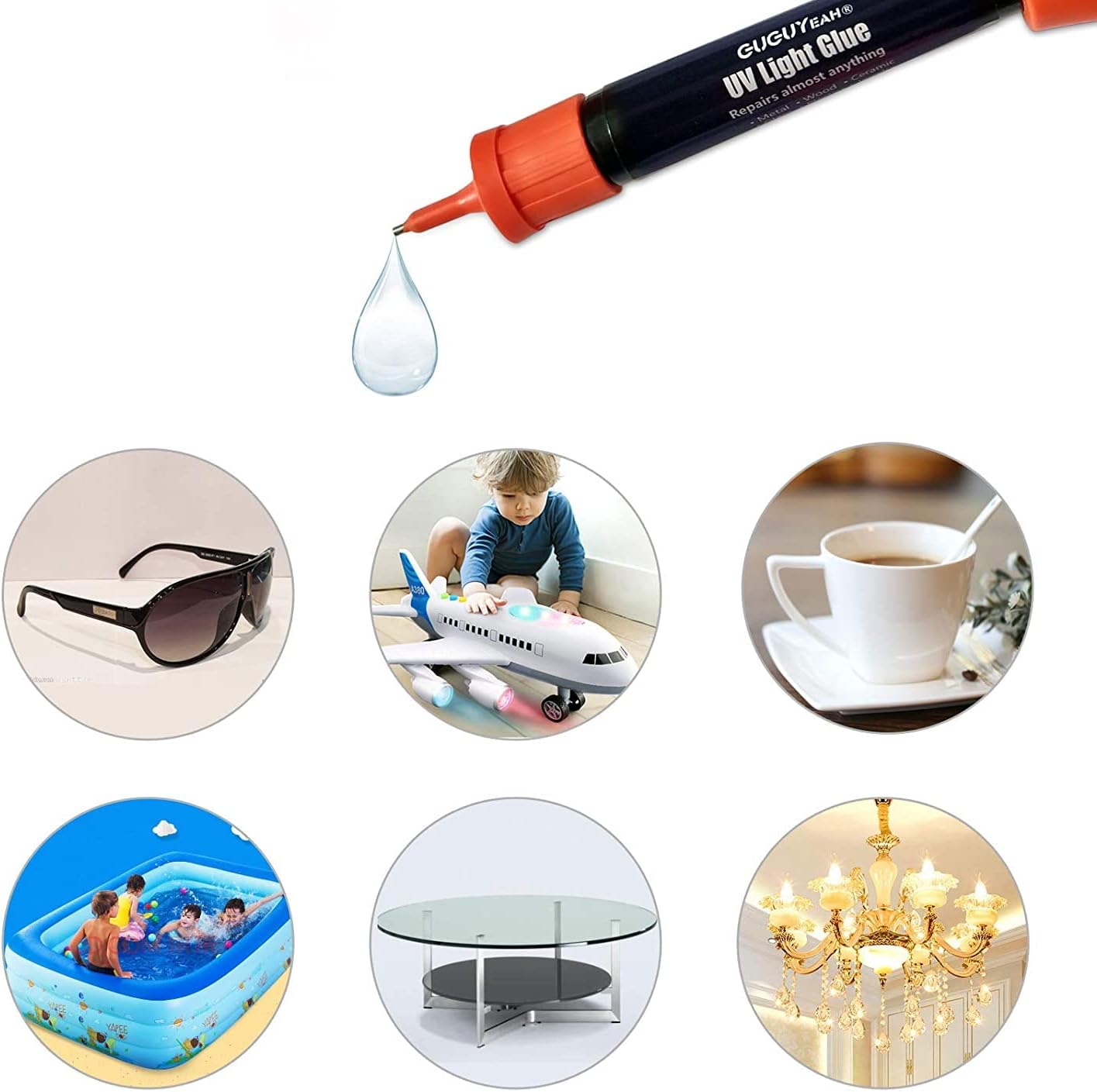 GUGUYeah UV Light Glue Kit Clear Adhesive Liquid Plastic Welder 5 Seconds Repair Almost Anything 1 Pack with 8g Refill LX#8902-GL-001 - Medaid International