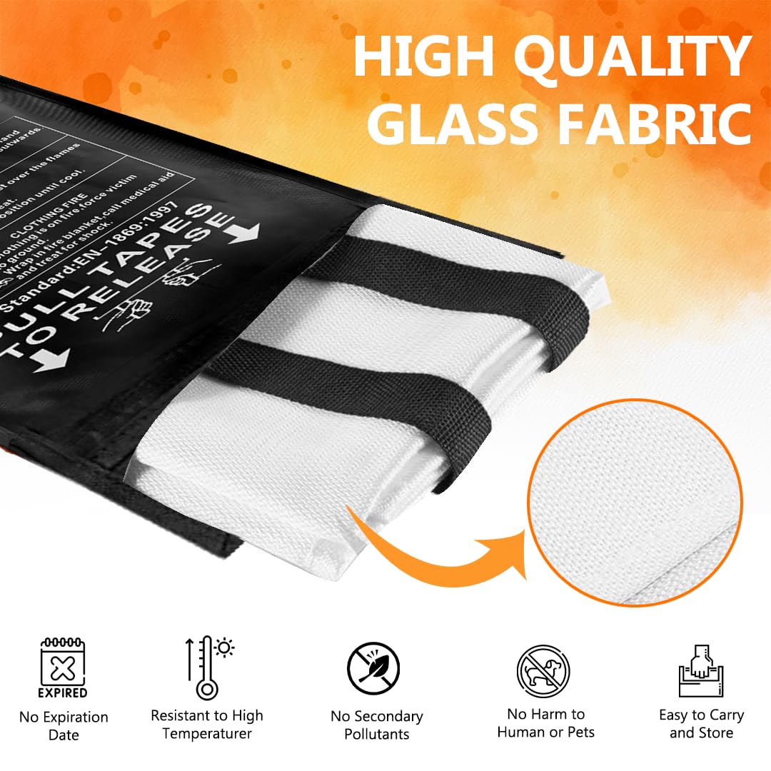 SAFECASTLE Emergency Fire Blanket 59"x59" Large Size, 2 Pack + 2 Hooks & 2 Gloves Fire Retardant Blanket with Fireproof Tabs for Home, Outdoor, Office, Car and Camping Fire Protection Survival Safety