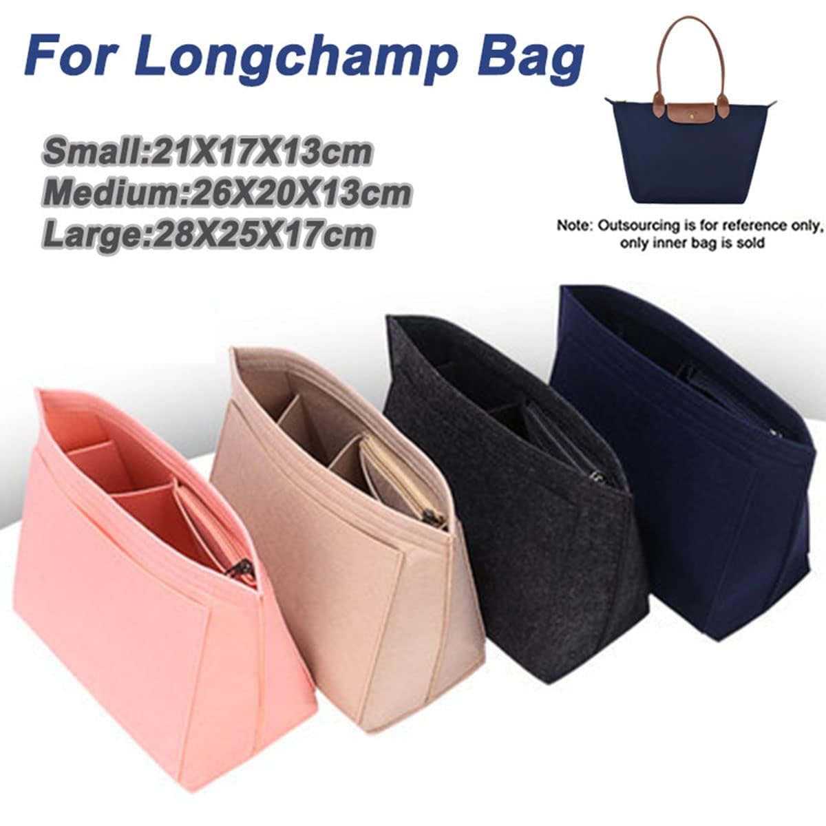 TERRIFI Multi-Pocket Felt Handbag Organizer, Folding Tote Bag organizer insert, Felt Organizer Insert Handbags & Base Shaper, for Insert Wallet Organizer for Longchamp (Dark Blue, Medium)