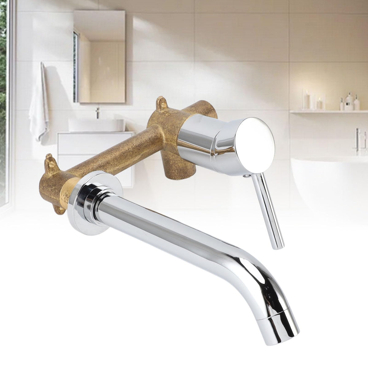 Wall Mounted Basin Faucet, Full Copper Hot and Cold 7.9in