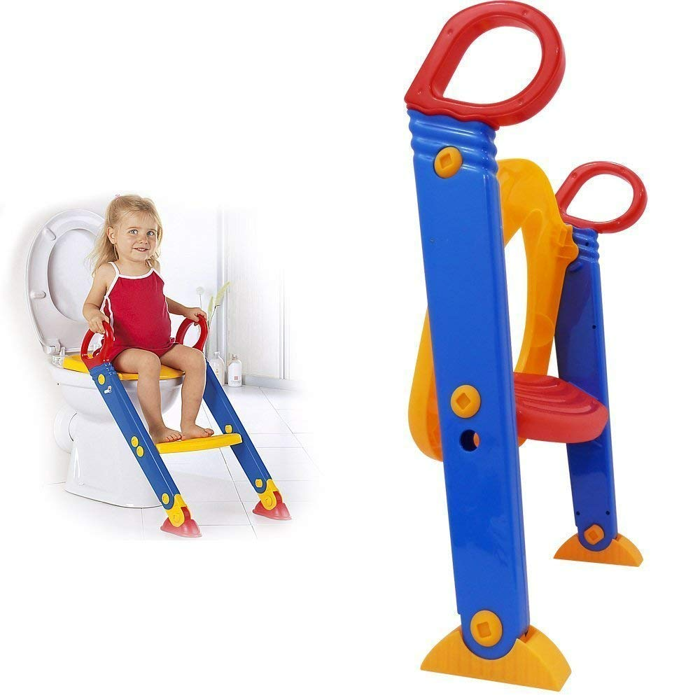 Portable Kids Bathroom Stairs Adjustable Baby Plastic Toilet Cover Potty Training Seat with safety handle - Medaid International