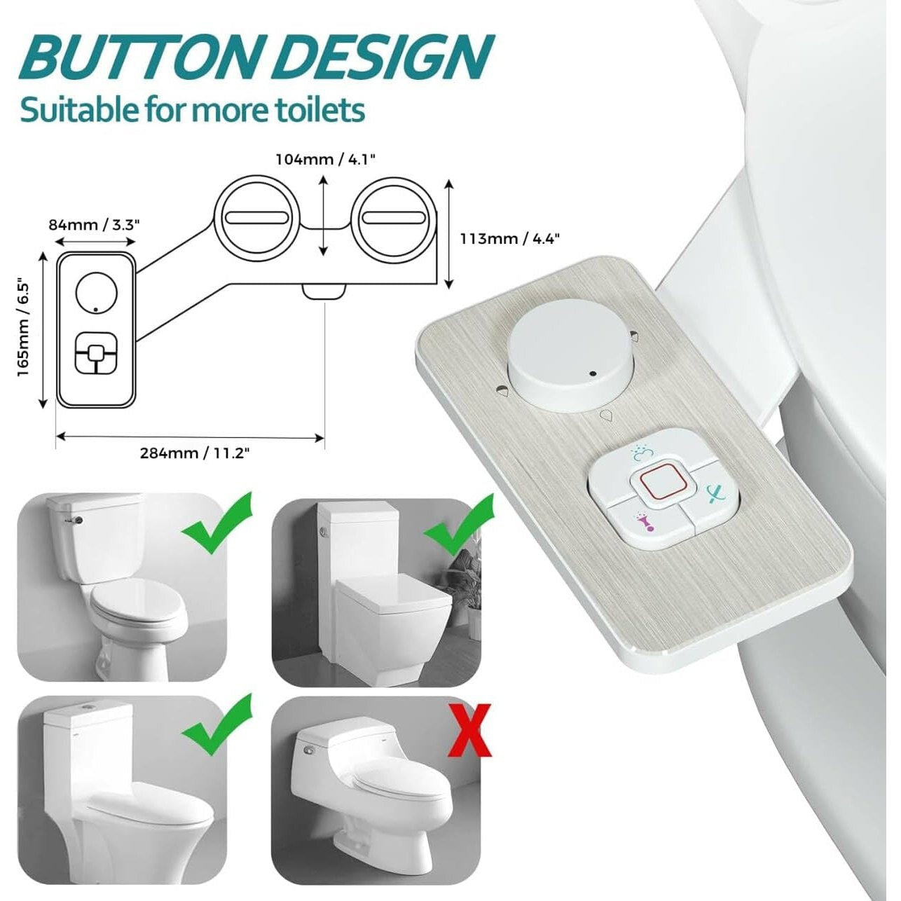 SAMODRA Bidet Attachment - Non-Electric Cold Water Bidet Toilet Seat Attachment with Pressure Controls,Retractable Self-Cleaning Dual Nozzles for Frontal & Rear Wash - Brushed Nickel - Medaid International