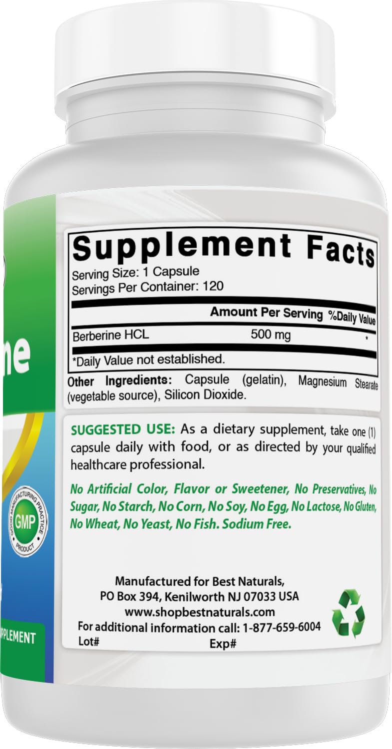 Best Naturals Berberine 500mg 120 Capsules - Supports Immune Function, Cardiovascular & Gastrointestinal Function (120 Count (Pack of 1)) - Medaid International