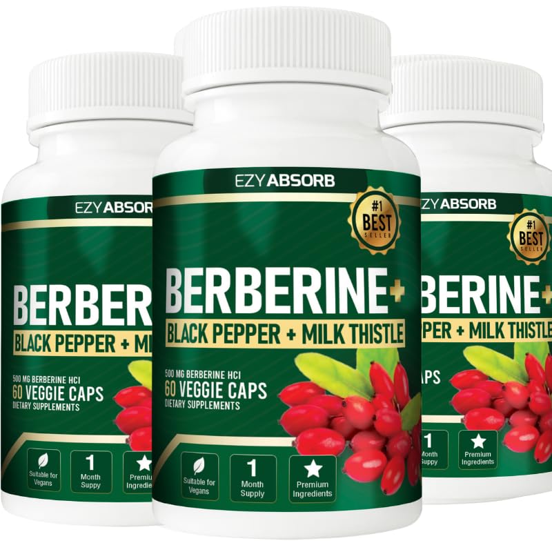 EzyAbsorb Gluten-Free Berberine 500mg, 60 Veggie Capsule w/LA-3 AMPK Metabolic Activator - Medaid International