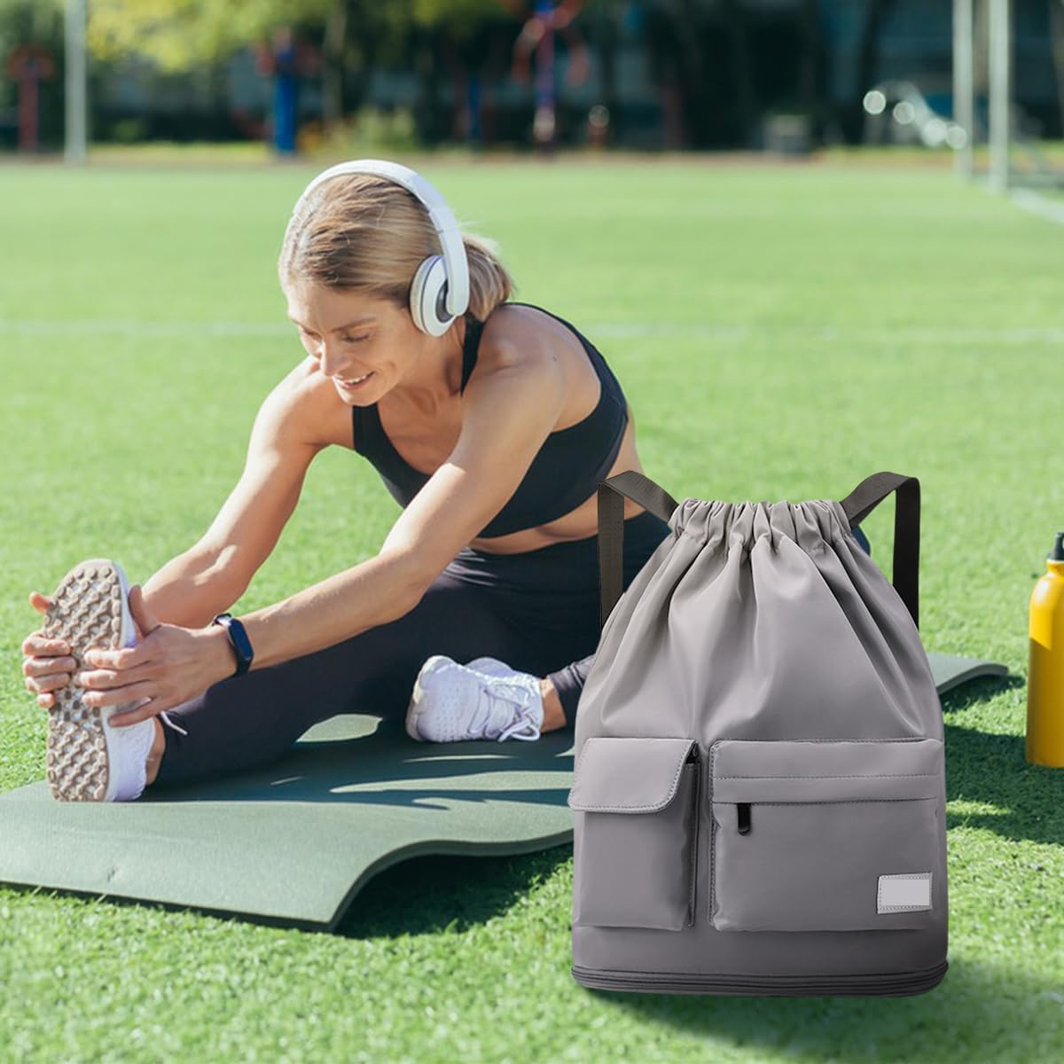 TERRIFI Gym Bag, Sports Equipment Mesh Bag with Drawstring for Swimming, Beach, Diving, Travel, Gym, Waterproof Sports Bag, Casual Lightweight Outdoor Backpack, Large Capacity (Gray)