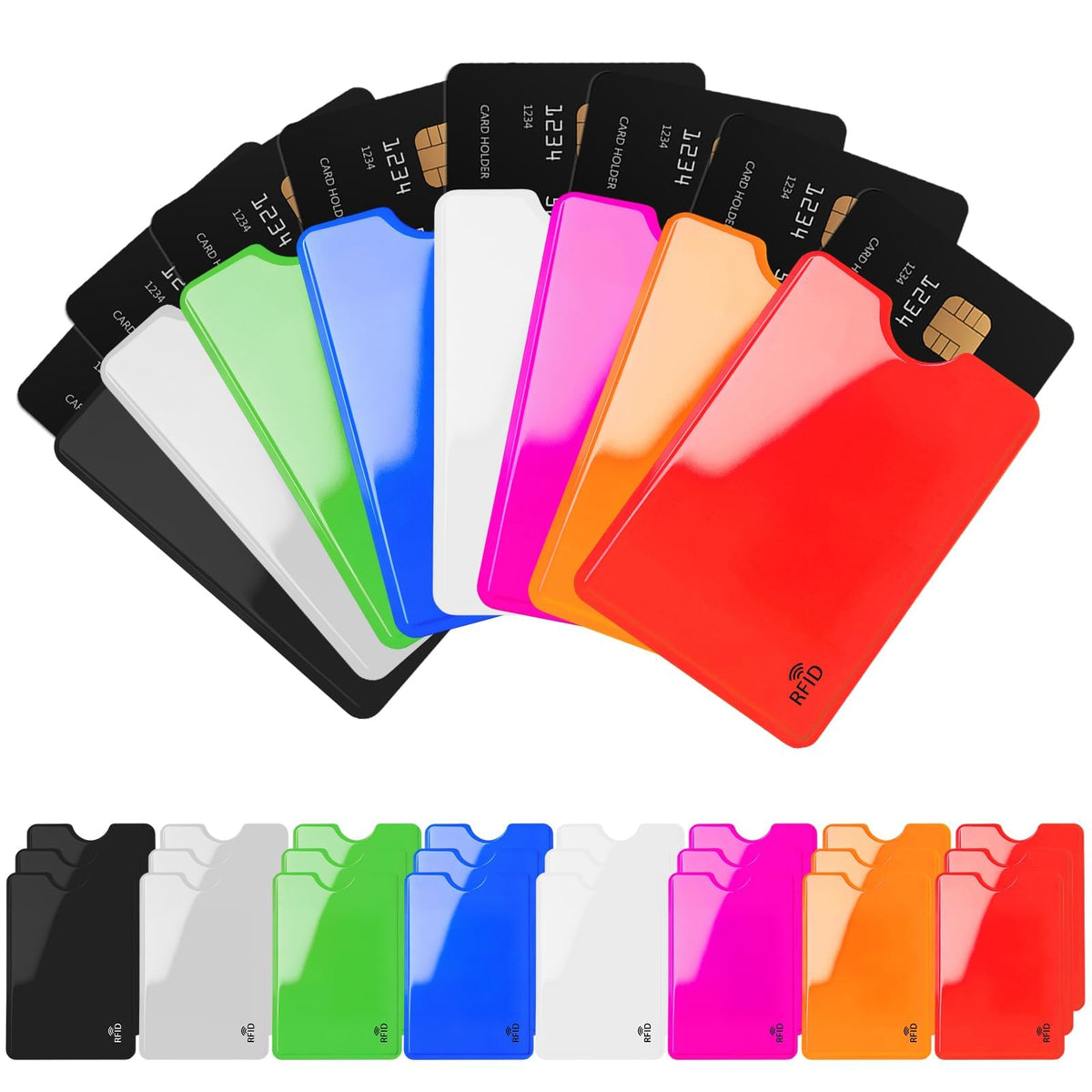 24 Pcs RFID Blocking Sleeves, Multicolor 8 colors Credit Card Protector Holders, Identity Theft Protection Secure Sleeve Set, Waterproof Aluminum Foil Slim ID Card Cover, Easily into Wallet Purse