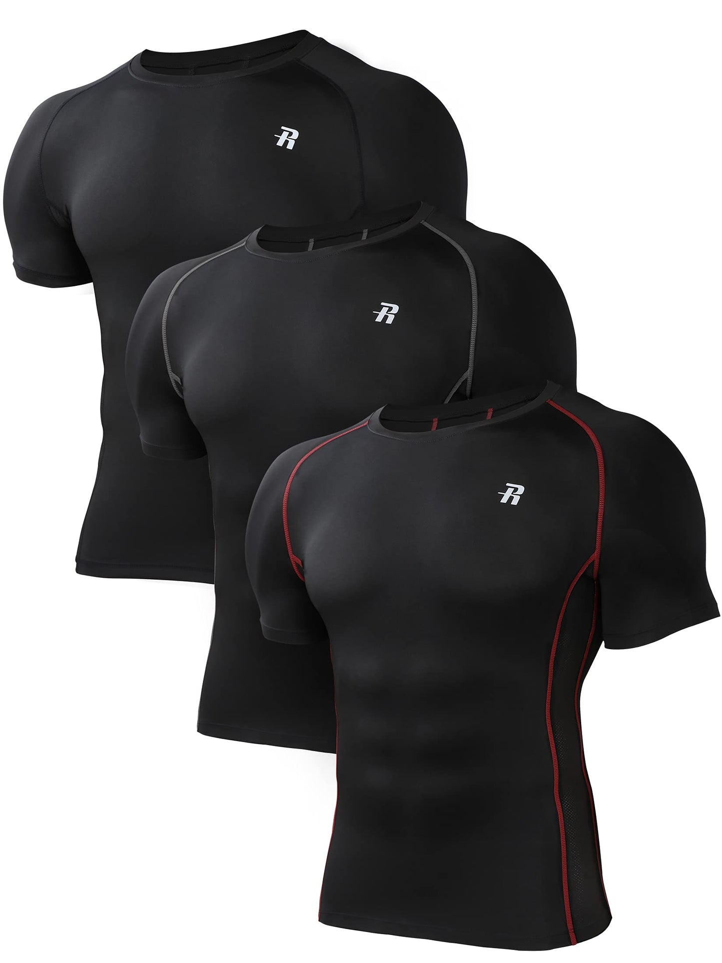 Runhit 3 Pack Compression Shirt for Men Short Sleeve T-Shirt Workout Athletic Running Shirt Base Layer UV Sun Protection Tops 3 Pack Black - Medaid International