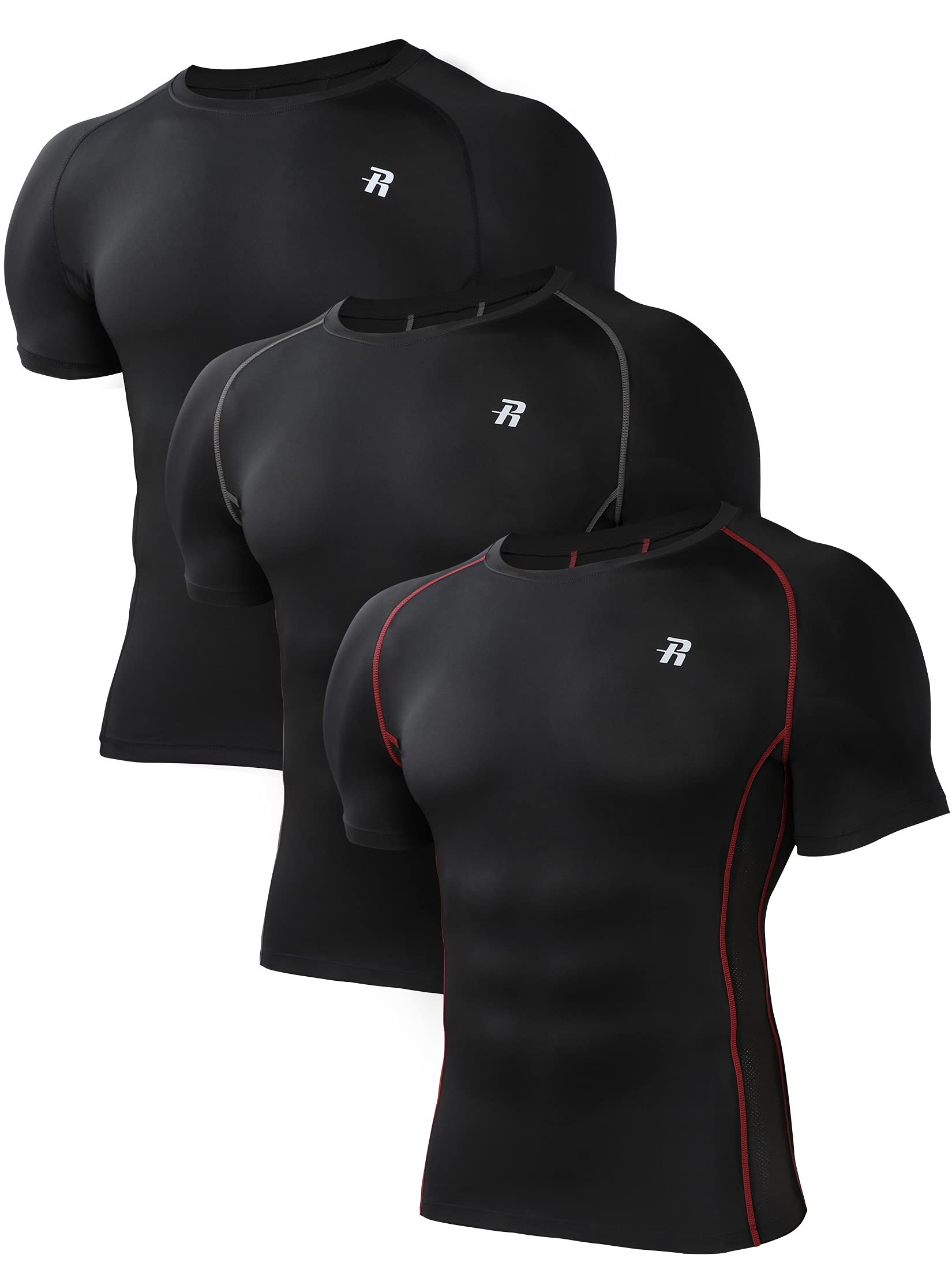 Runhit 3 Pack Compression Shirt for Men Short Sleeve T-Shirt Workout Athletic Running Shirt Base Layer UV Sun Protection Tops 3 Pack Black - Medaid International