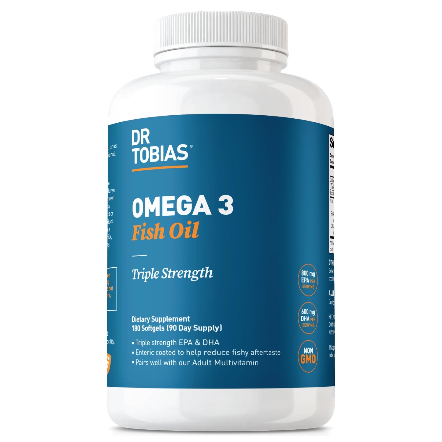 Dr. Tobias Omega 3 Fish Oil, 2000mg Triple Strength with 800mg EPA 600mg DHA Per Serving, Fish Oil Omega 3 Supplements for Heart, Brain & Immune Support, 180 Softgels, 90 Servings - Medaid International