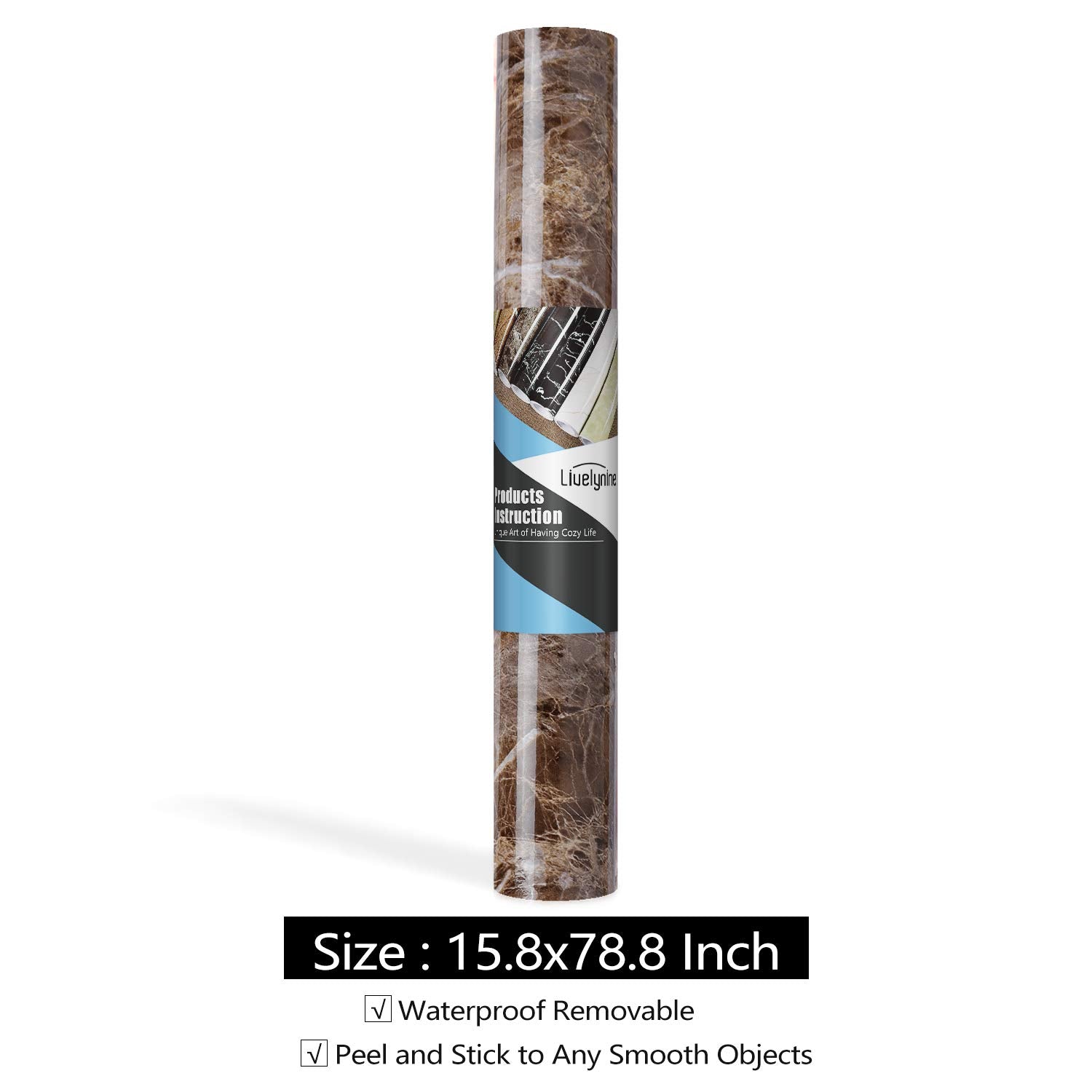 Livelynine Counter Top Covers Peel and Stick Brown Marble Contact Paper for Countertops Waterproof Wallpaper Kitchen Countertop Laminate Sheets Table Desk Cover Marble Vinyl Wrap Bathroom 15.8x78.8 - Medaid International