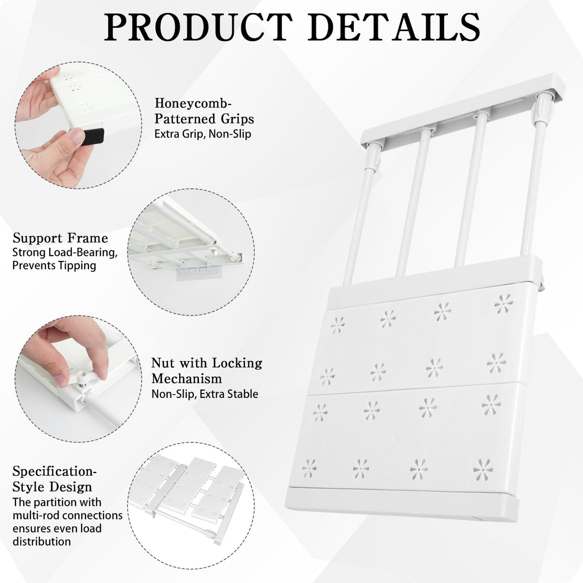 TERRIFI 5 Pcs Closet Tension Shelf Rod Expandable Adjustable 11.8-15.7 inch Shelf Locker, Wardrobe Storage Organizer, Cabinet Layered Divider Separator, for Cabinet Kitchen Bathroom