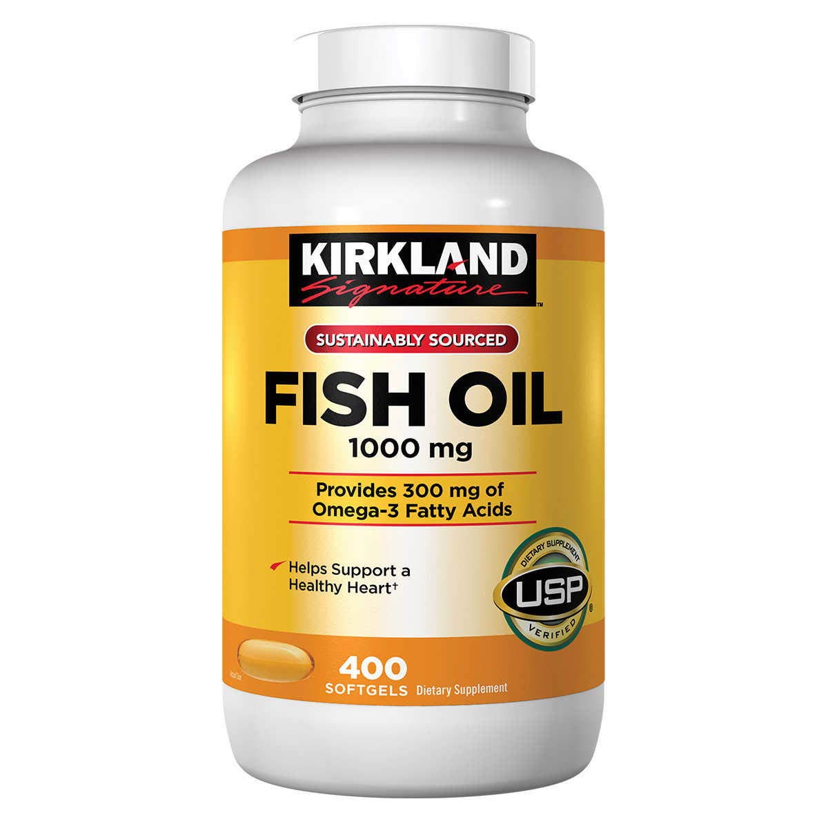 Kirkland Signature Omega-3 Fish Oil Concentrate 1000 mg Fish Oil with 30% Omega-3s (300 mg) , 1,200 SoftGels (3 Bottles of 400) - Medaid International