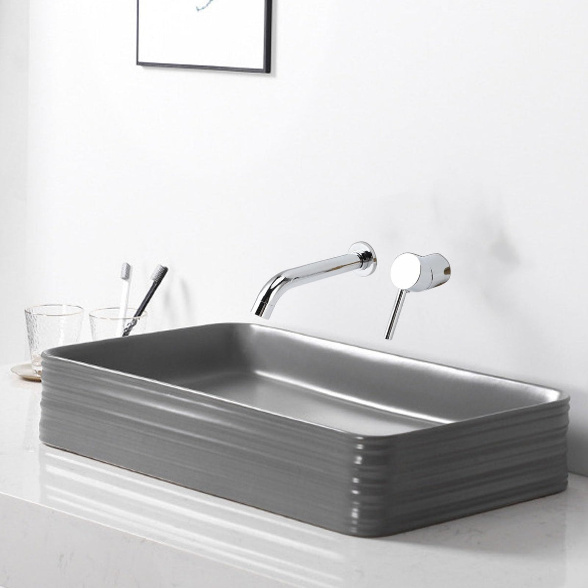 Wall Mounted Basin Faucet, Full Copper Hot and Cold 7.9in