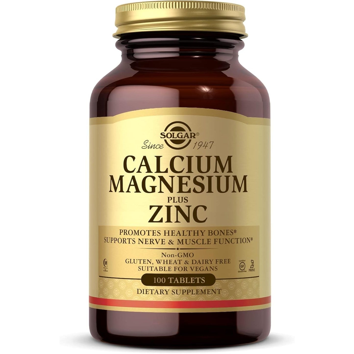 Solgar Calcium Magnesium Plus Zinc, 100 Tablets - Promotes Healthy Bones and Teeth - Supports Nerve & Muscle Function - Non GMO, Vegan, Gluten Free, Dairy Free, Kosher, Halal - 33 Servings - Medaid International