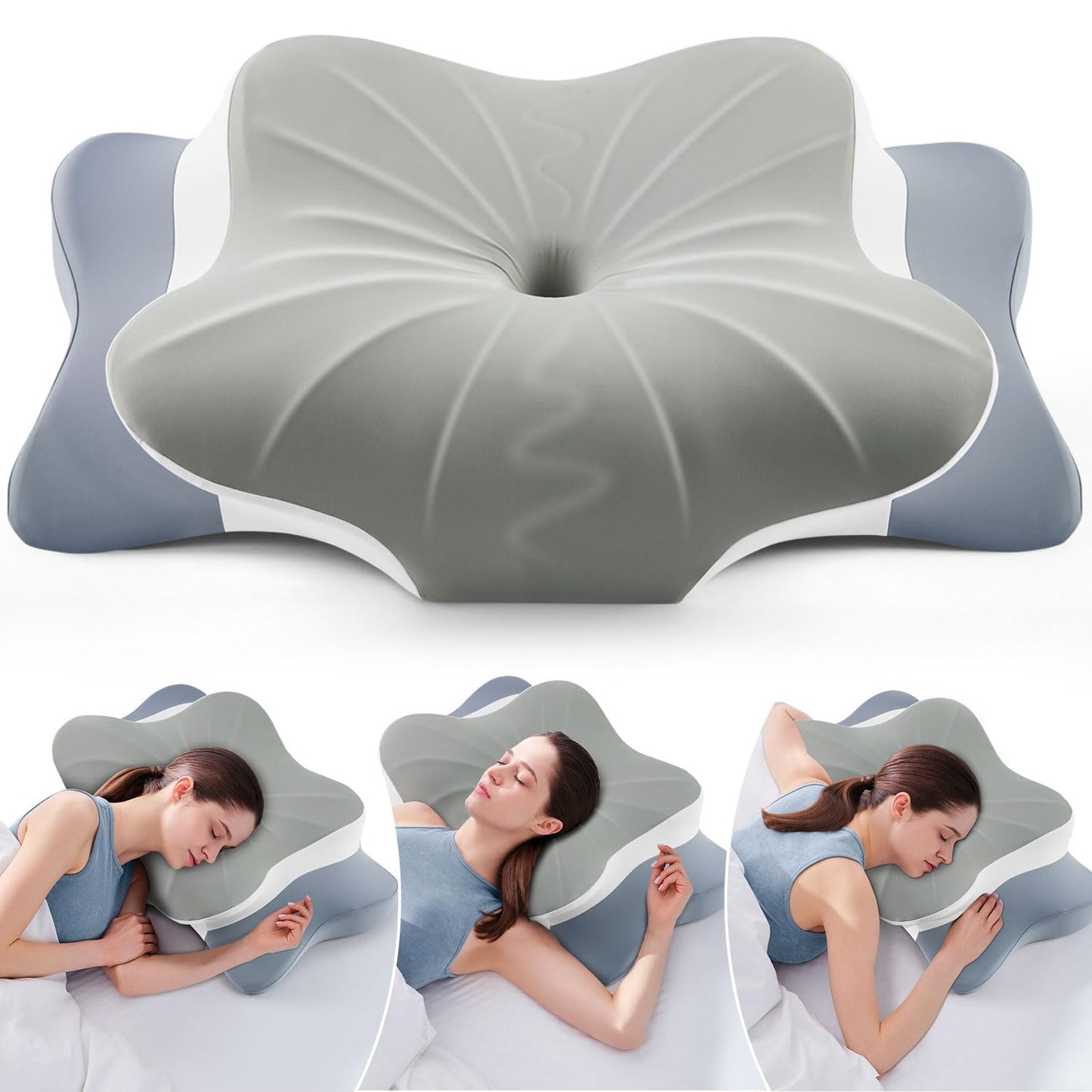 Cervical Pillow for Neck Pain Relief -Cooling Ergonomic Memory Foam Pillow with Ice Silk Pillowcase, Dual-Height Orthopedic Support Contour Pillow for Side/Back/Stomach Sleepers, CertiPUR-US Certified - Medaid International