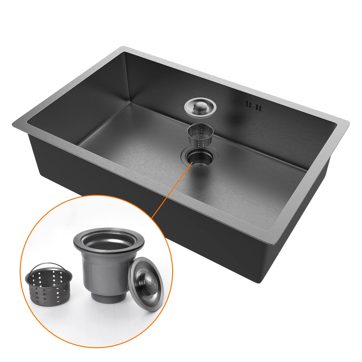 Ibergrif M87044B Kitchen Sink 70 x 44 cm, Under Countertop Sink with Drain Filter, Stainless Steel