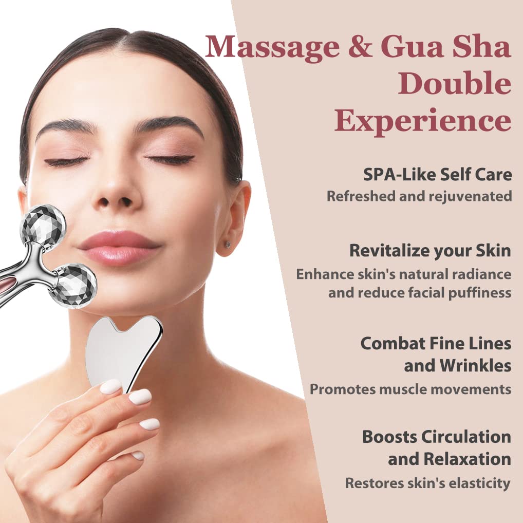 Lanfixilly Stainless Steel Gua Sha and Face Roller Set, Facial Tool for Face Sculpting, Metal Skin Care, Massager for Women - Medaid International