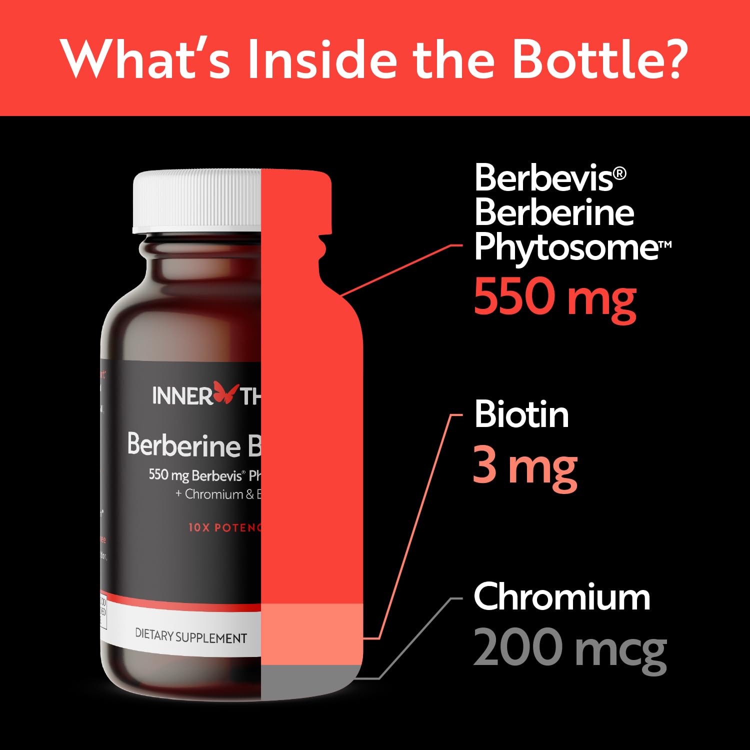INNERTHERA Berberine, 550 mg Patented Berbevis Berberine Phytosome Plus Biotin and Chromium, Enhanced Absorption, Gluten-Free, Vegan, 30 Veggie Caps - Medaid International