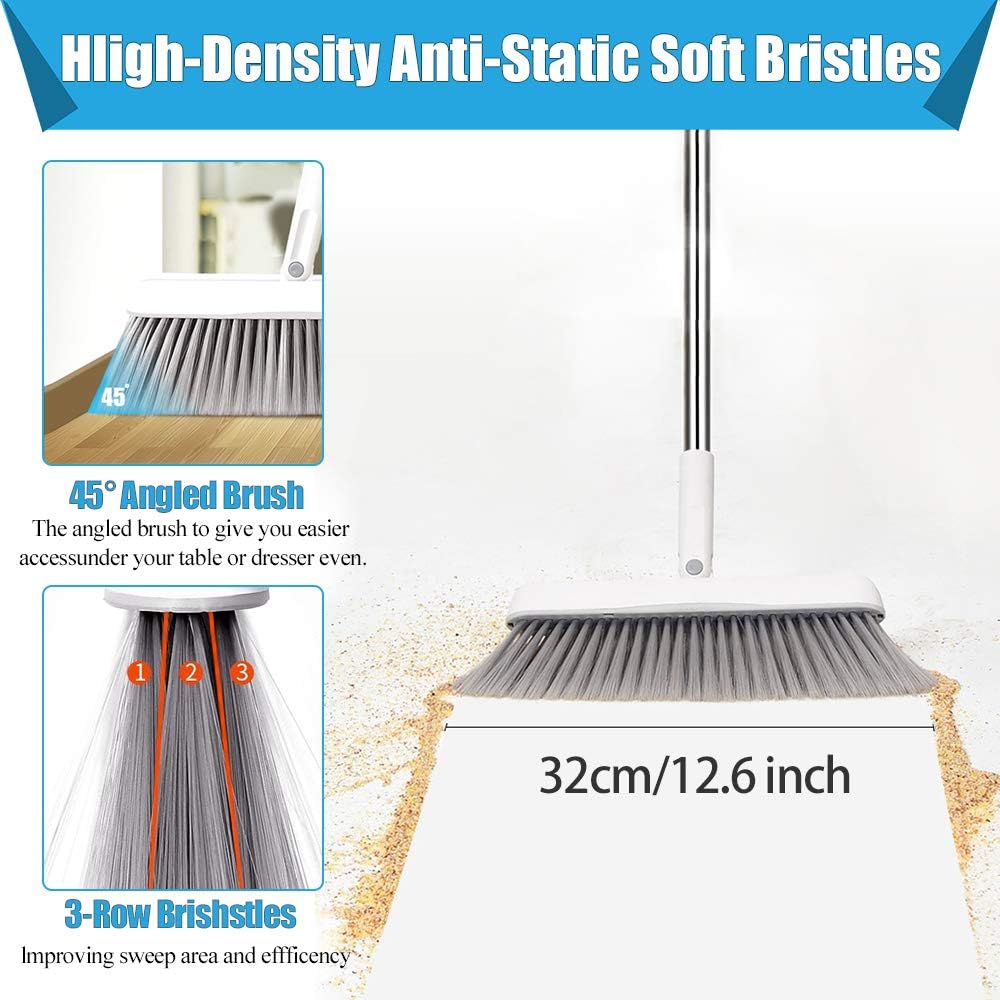 Self cleaning Foldable Bristle Broom and Dustpan Set