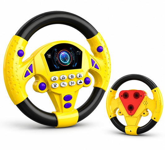 AMERTEER Steering Wheel Toy for Kids - Interactive Driving Toy with Lights, Music, Horn, Buttons, Suction Base & Portable Design - Pretend Play Car Toy for Toddlers Boys & Girls Ages 3-6