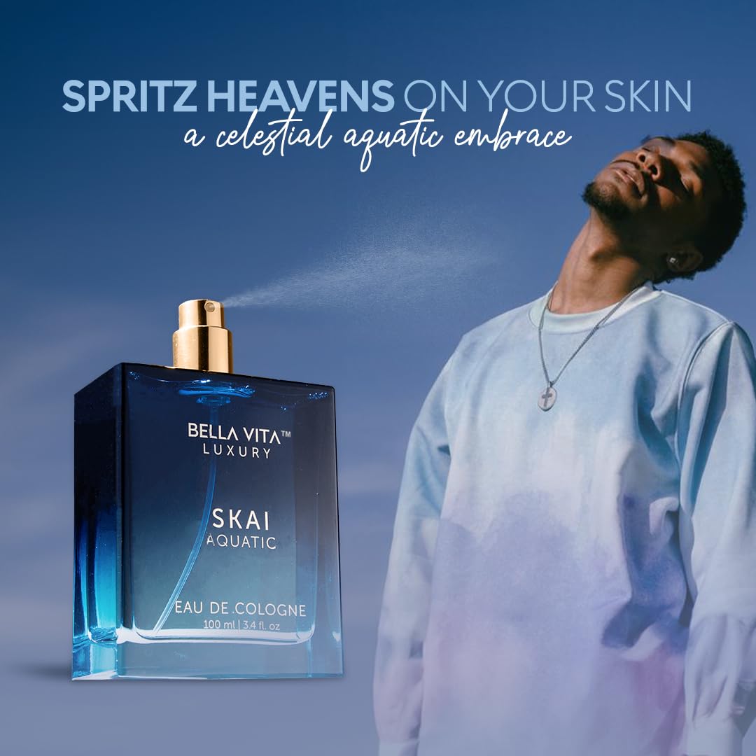 BellaVita Luxury SKAI Aquatic Unisex Cologne (3.48 fl.oz) Gift | Unisex Fresh Cologne Perfume | Long-Lasting Body Mist with Bergamot & Pink Pepper | Clean, Natural & Cruelty-Free Vanilla Perfume - Medaid International