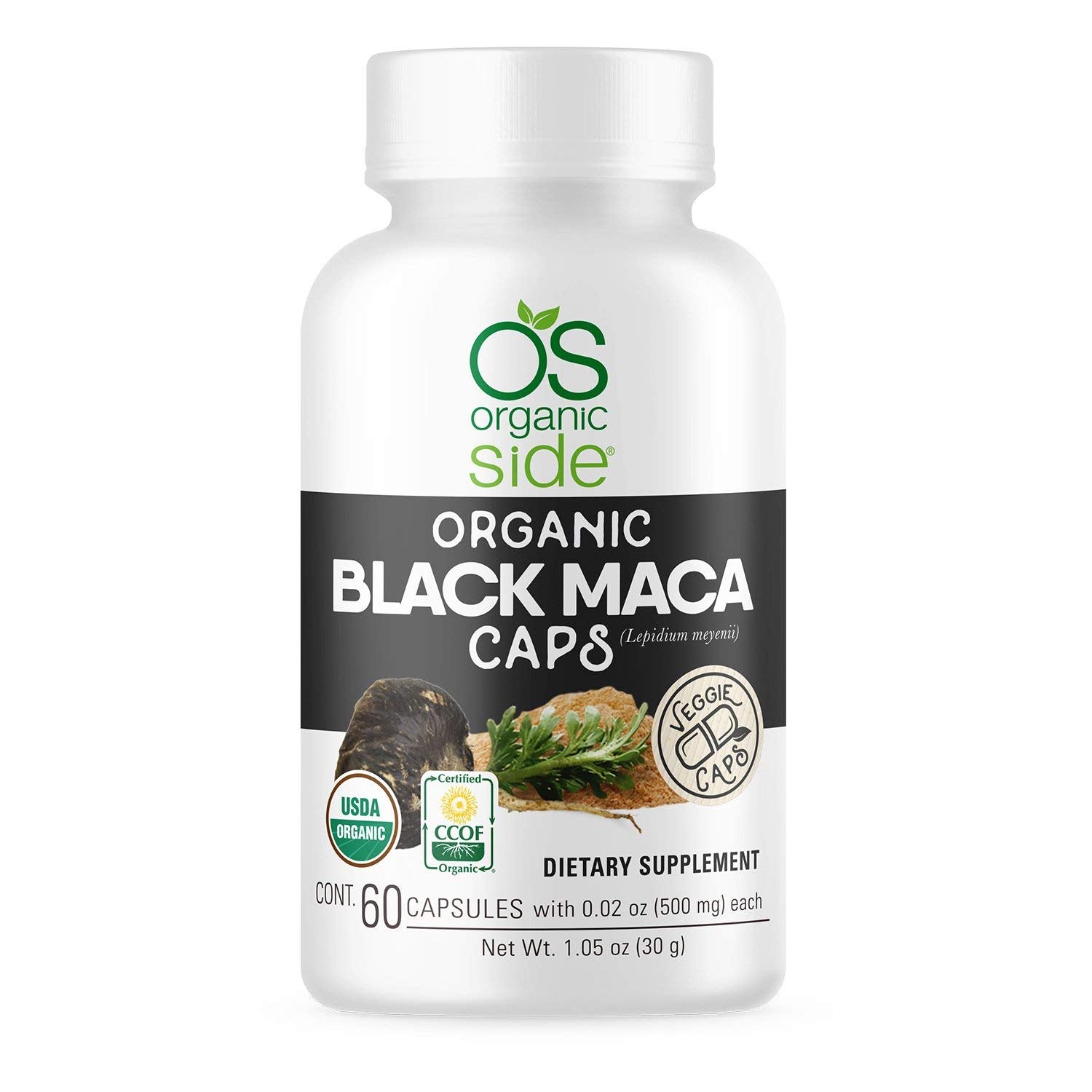 OS Organic Side | Organic Black Maca 60 Capsules | Natural Supplement with Black Maca Root Powder | Plant-Based Capsules for Energy, Vitality, and Hormonal Balance - Medaid International