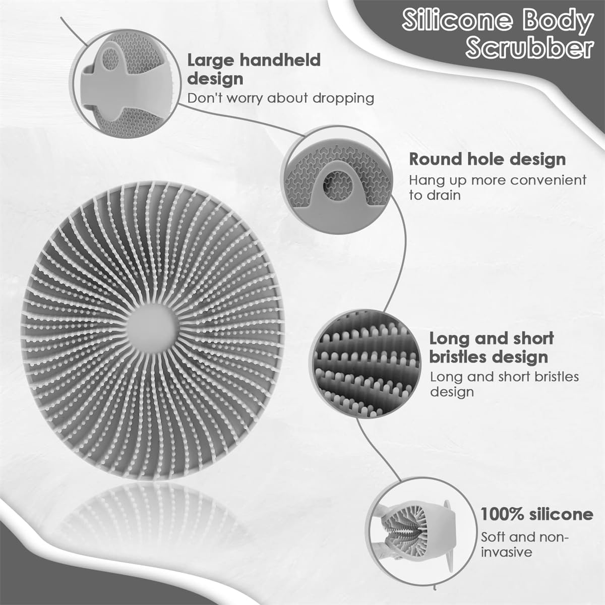 TERRIFI Silicone Body Scrubber, Multifunction Exfoliator Bath Brush for Use in Shower, Ergonomic No-Slip Handle And Easier Product Foam