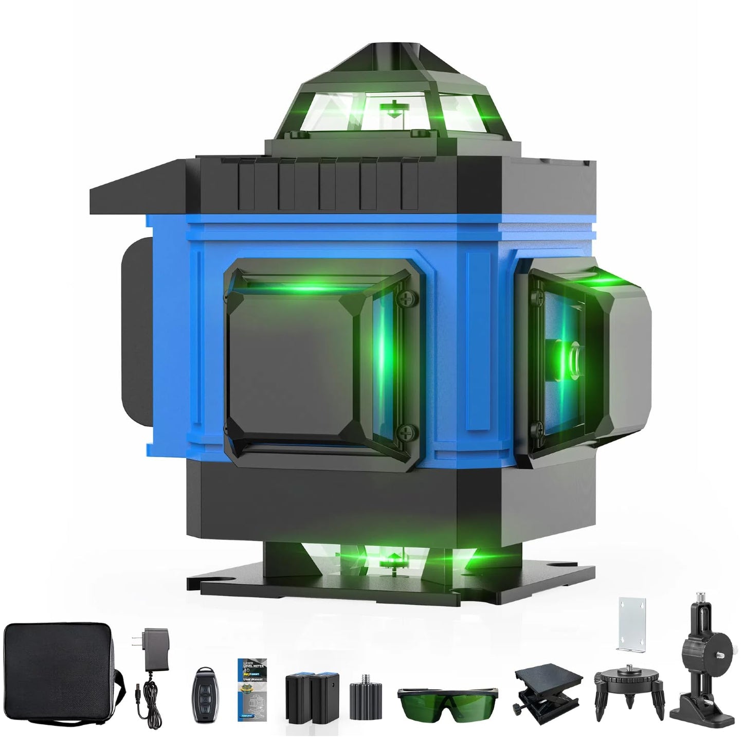 AZZUNO Laser Level 360 Self Leveling Green Beam with LCD Screen, 4x360 lazer leveler tool, Rechargeable Battery & Magnetic Base - Ideal for Construction, Tiling, Tool Gift - Medaid International