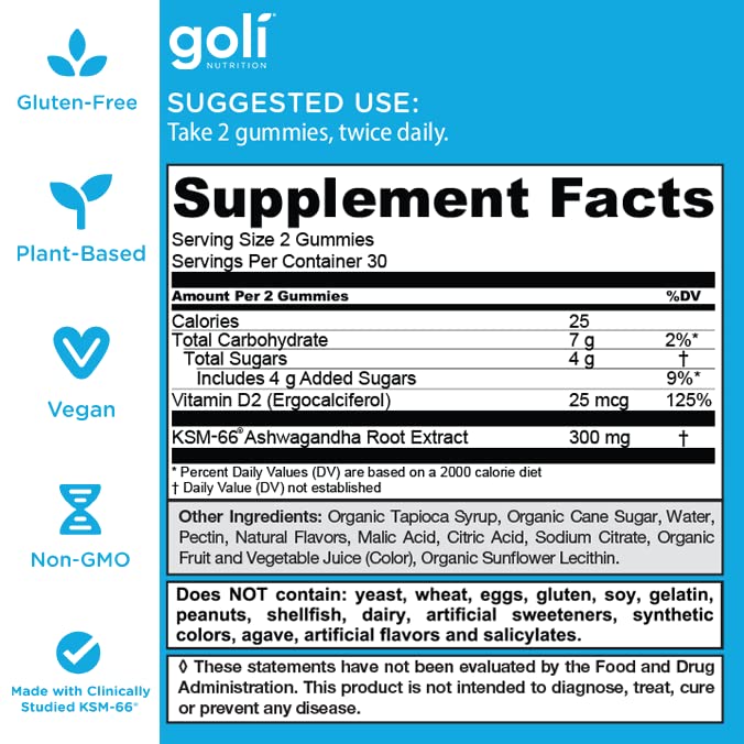 Goli Ashwagandha & Vitamin D Gummy - 300 Count - Mixed Berry, KSM-66, Vegan, Plant Based, Non-GMO, Gluten-Free & Gelatin Free Relax. Restore. Unwind, Pack of 5 - Medaid International