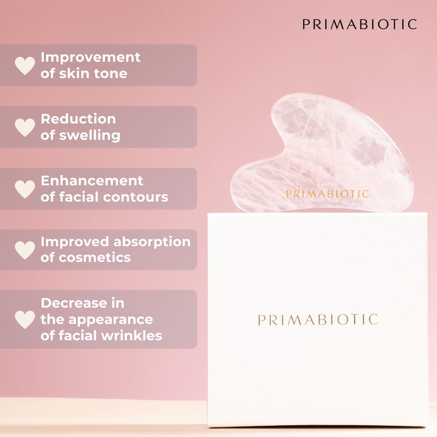 PRIMABIOTIC Gua Sha Stone – Facial Massage Tool for Wrinkles – Rose Quartz Guasha – Skin Care – Beauty Products – Massage Tool for Skin Care – Anti-Aging - Medaid International