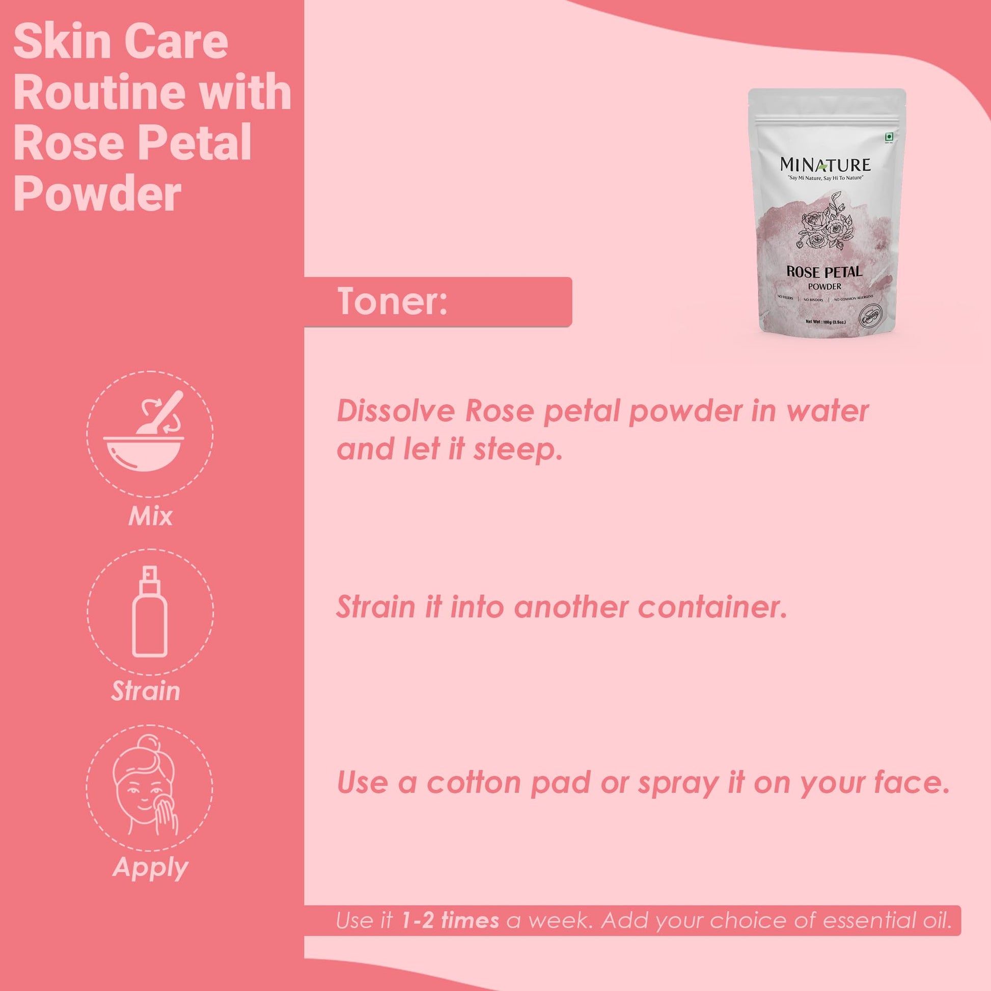 Rose petal powder by mi nature | 227 g (8 oz) (0.5 lb) | 100% Natural and Pure | Skin care | Chemical free | No added colours, no preservatives - Medaid International
