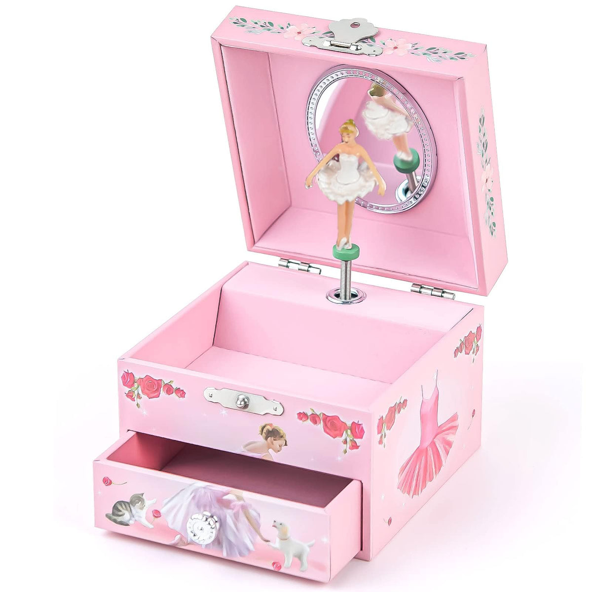 TERRIFI Girl's Musical Jewelry Storage Box, Storage Box with Spinning Ballerina Theme, Music Box for Little Girls Daughter Granddaughter, Birthday Anniversary, Swan Lake Tune (Pink) (Style A)