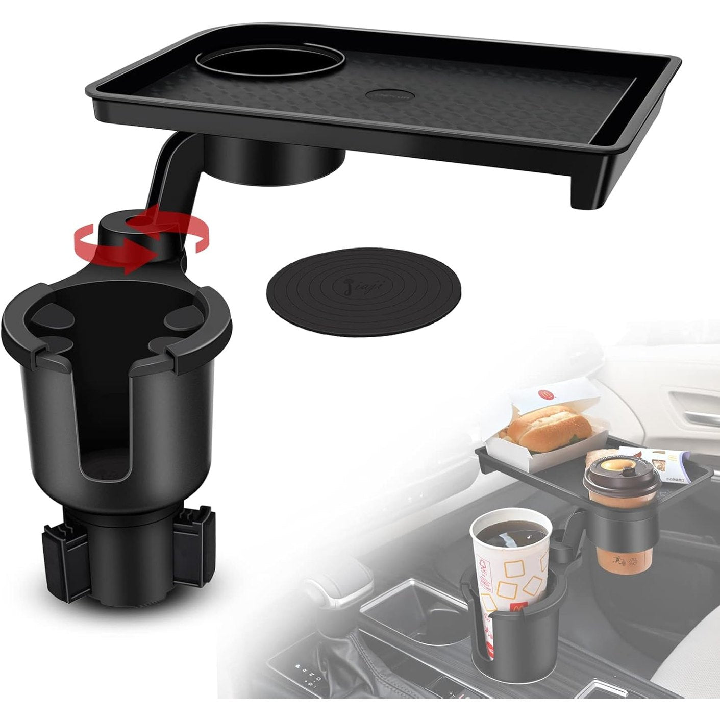 Car Cup Holder Expander with Food Tray