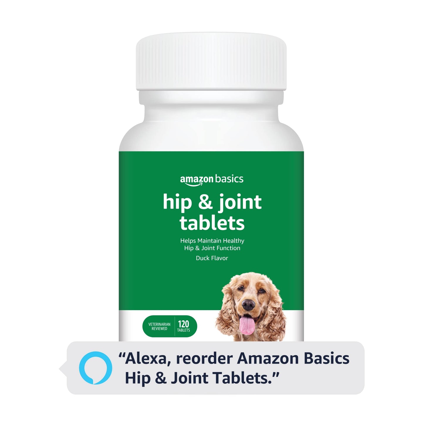 Amazon Basics Dog Hip & Joint Daily Chewable Tablets, with Glucosamine, MSM, and Chondroitin, Duck Flavored, 120 Count (Previously Solimo)