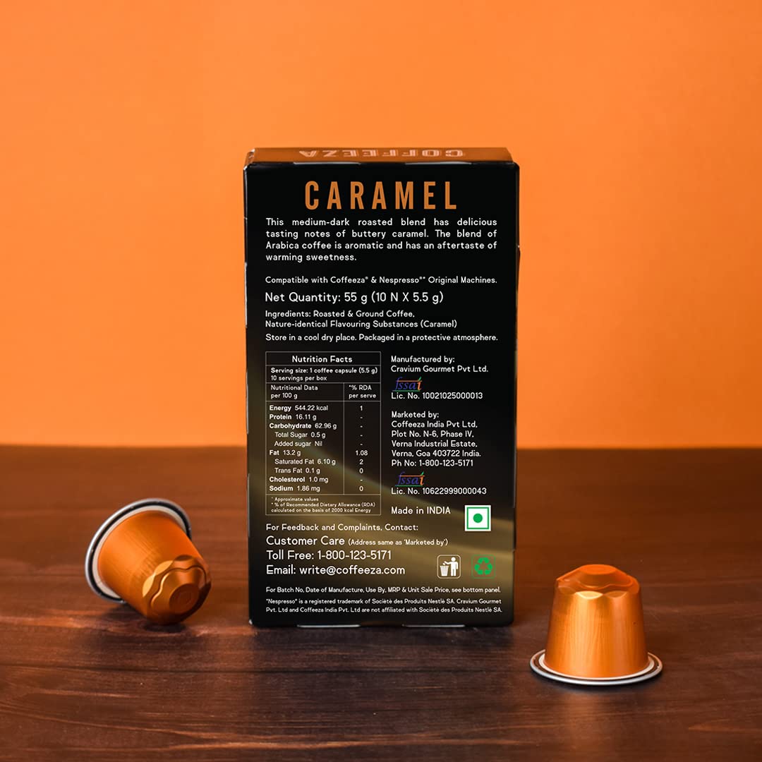 Coffeeza Caramel Flavored coffee pods | Intensity – 7, 100% Arabica Aluminium Coffee Pods, 3 Pack - 30 Flavoured Pods (Compatible with OriginalLine Machines only*)