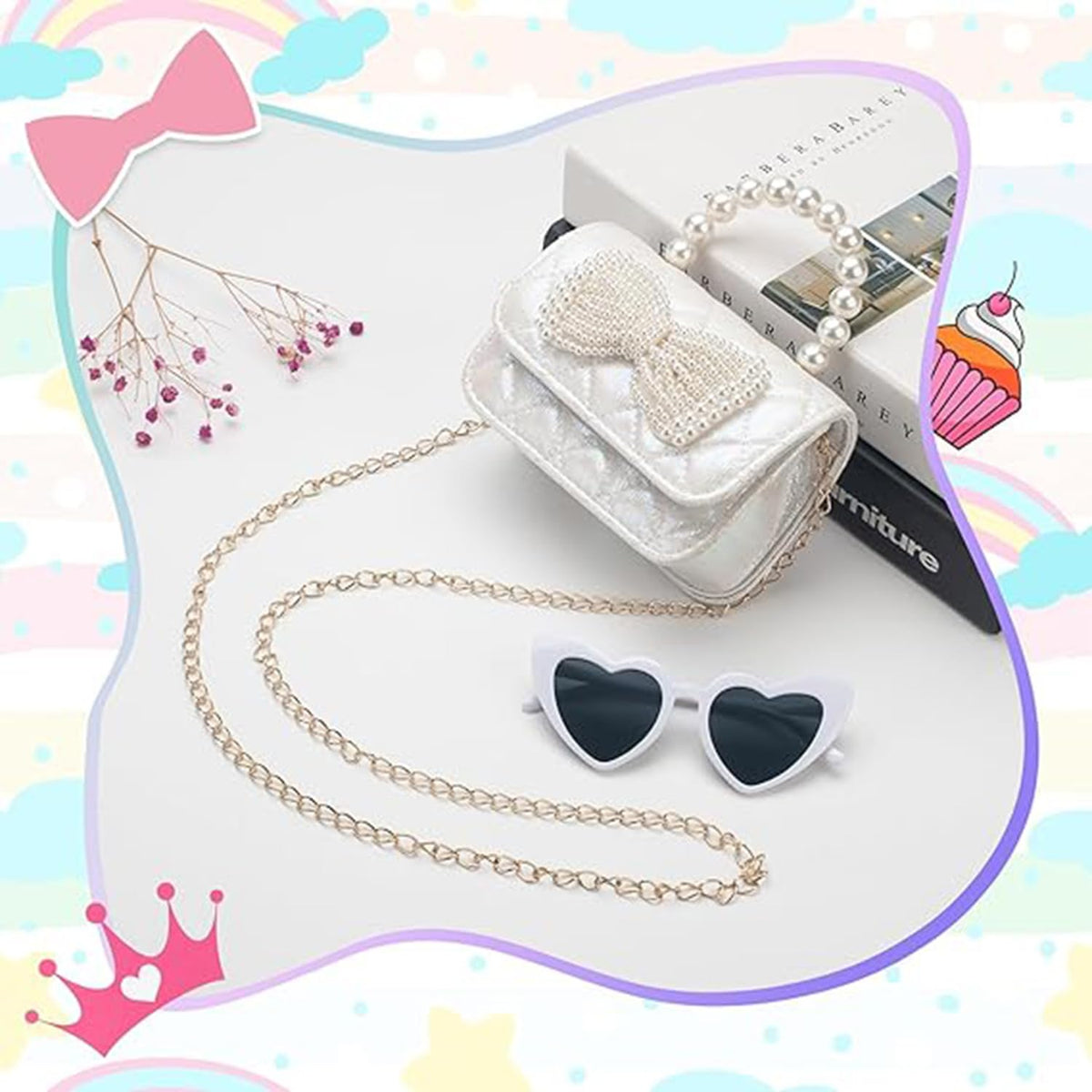KASTWAVE Toddler Bow Purse for Girls, Crossbody Bag with Heart Sunglasses - Girls Purses Age 2-9