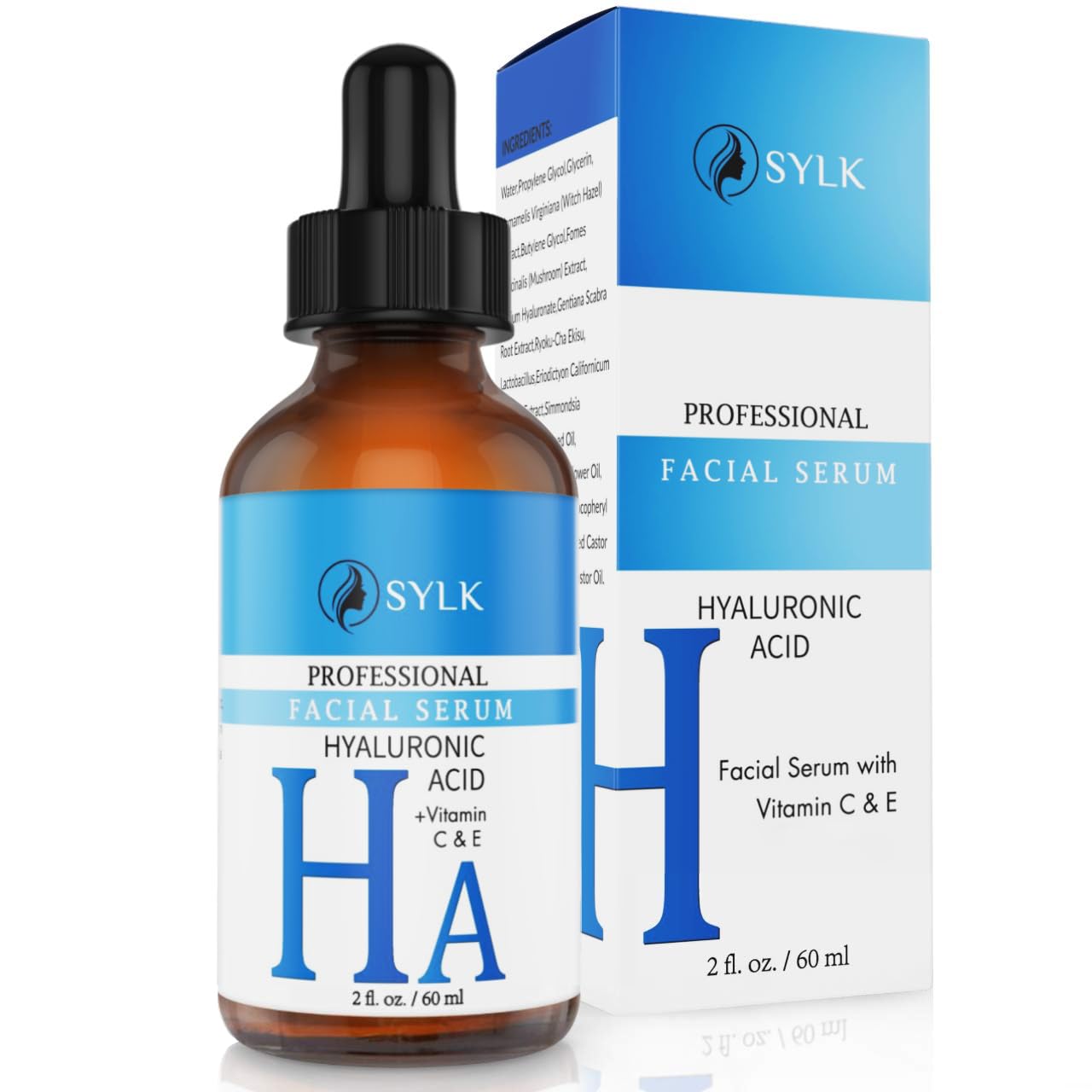Sylk Hyaluronic Acid Serum for Face - Ultra Hydrating Anti Aging & Anti Wrinkle Serum with Vitamin C & E - Moisturizing & Plumping Formula for Smooth Skin - Microneedling - Korean Skincare - 2 fl oz - Medaid International