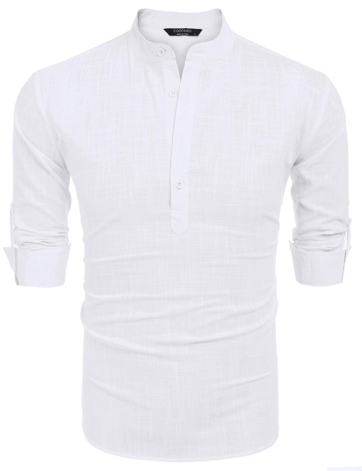 COOFANDY Men's Cotton Linen Henley T-Shirt Long Sleeve Hippie Casual Beach Tops - Medaid International